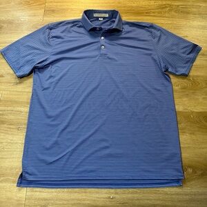 Holderness & Bourne Blue & White Striped Golf Polo CJC logo GREAT SHAPE! Size XL